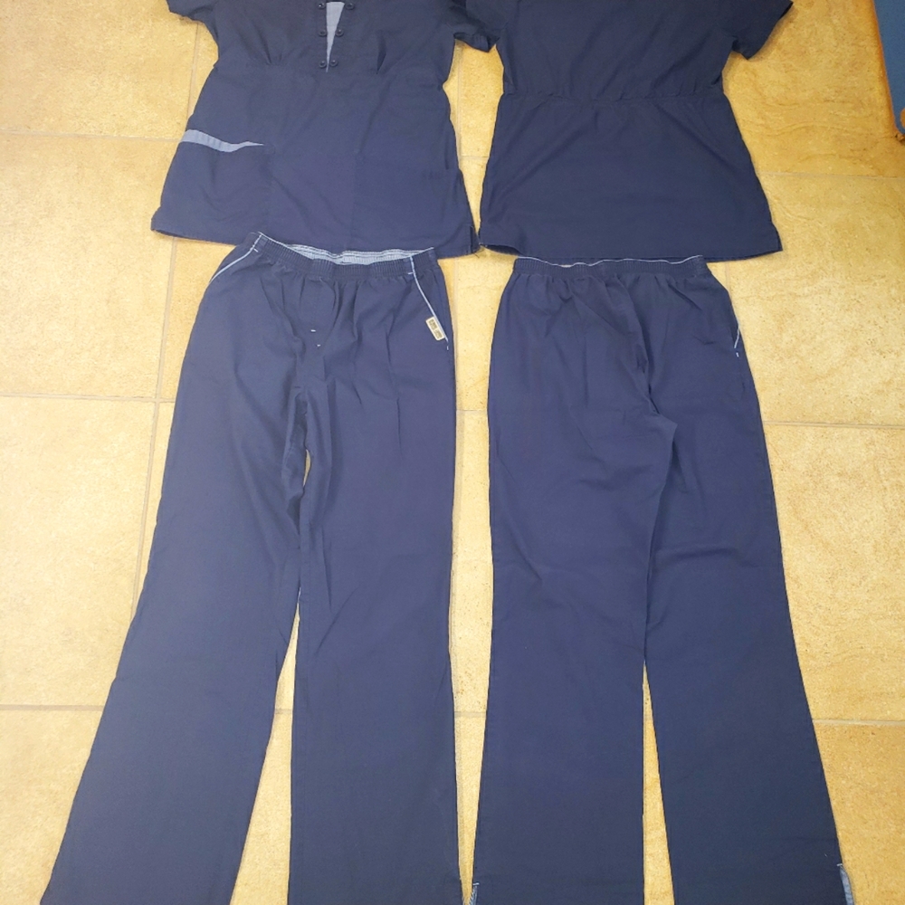 Navy Blue Scrub Top & Pants-2 Pair